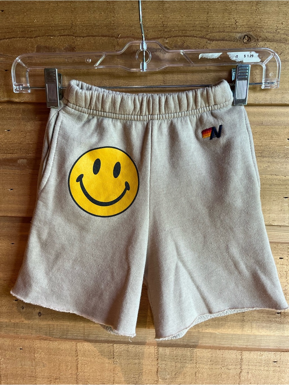 AVIATOR NATION - Kids Beige Smiley Face Surfer Athletic Sweat Shorts 4T